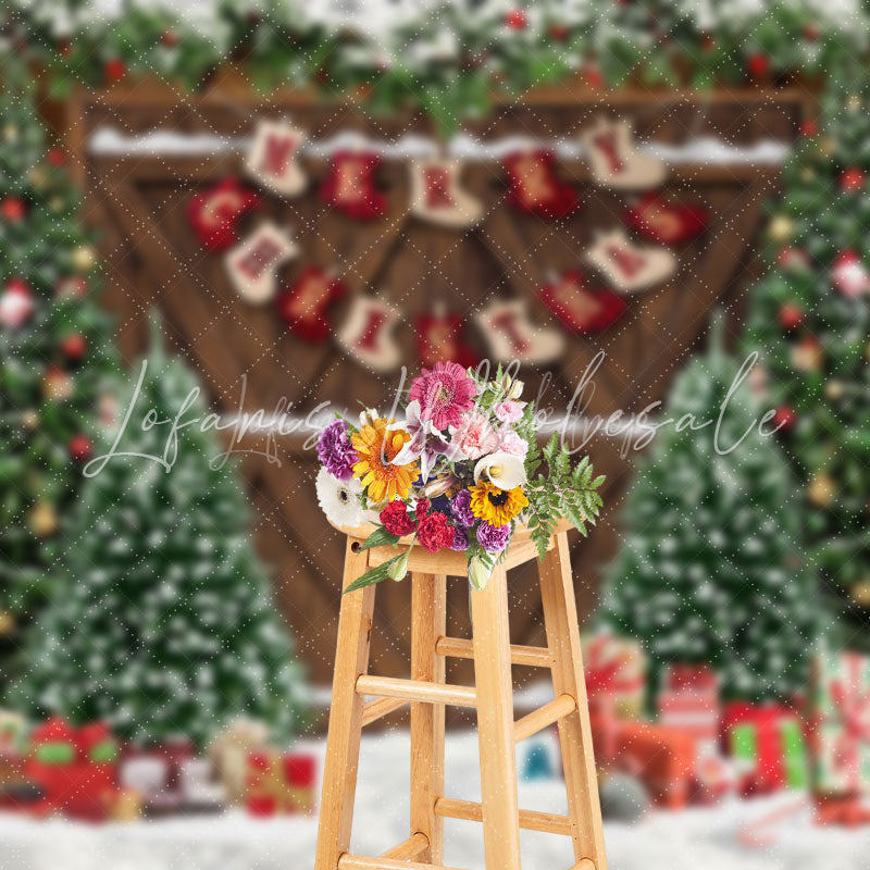 Lofaris Festive Christmas Scene Decorated Door Snow Backdrop