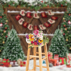 Lofaris Festive Christmas Scene Decorated Door Snow Backdrop