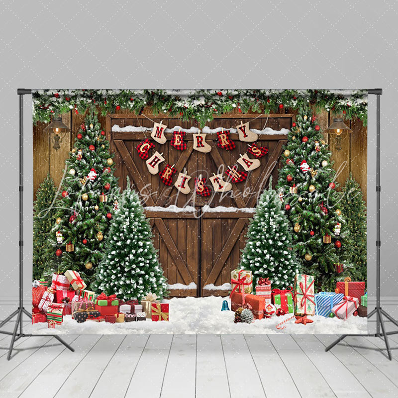 Lofaris Festive Christmas Scene Decorated Door Snow Backdrop