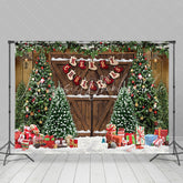 Lofaris Festive Christmas Scene Decorated Door Snow Backdrop