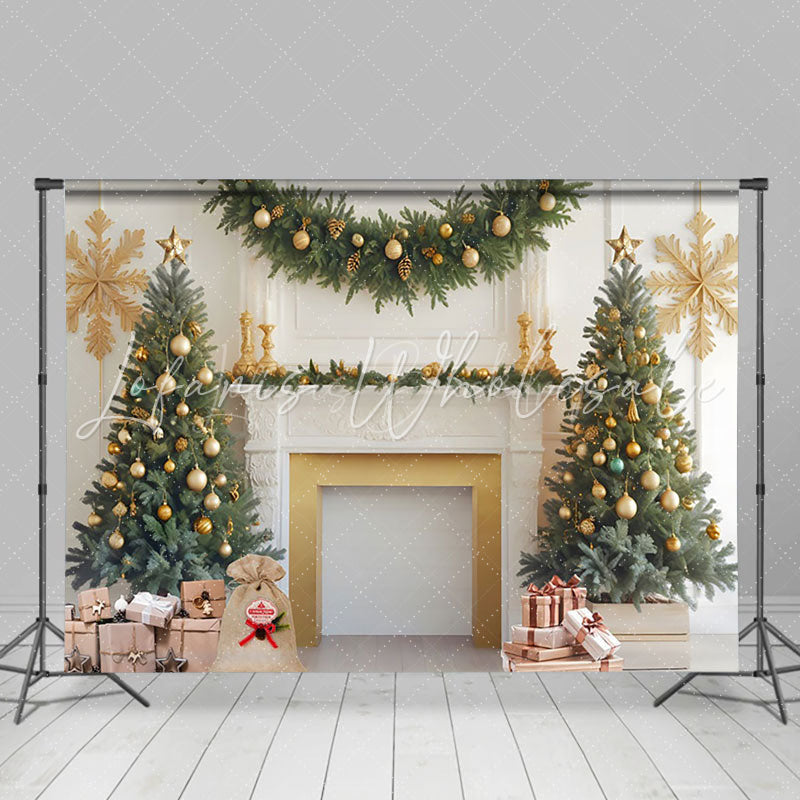 Lofaris Festive Christmas Scene Decorated Fireplace Backdrop
