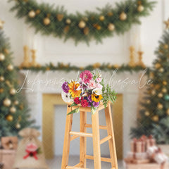 Lofaris Festive Christmas Scene Decorated Fireplace Backdrop