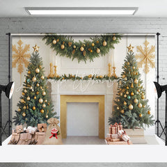 Lofaris Festive Christmas Scene Decorated Fireplace Backdrop