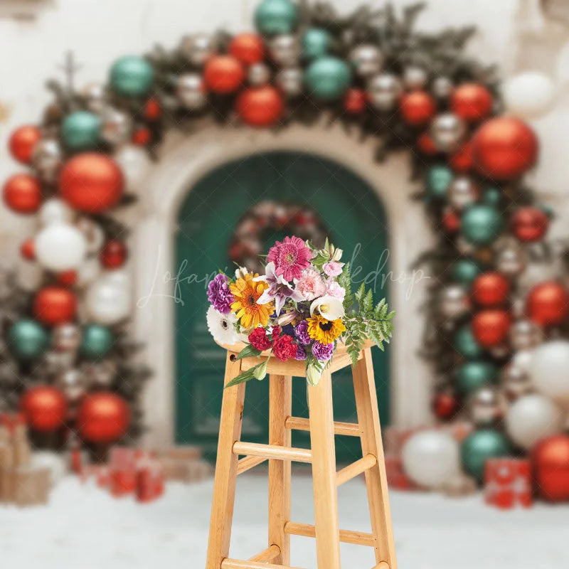 Lofaris Festive Christmas Vibe House Green Door Backdrop