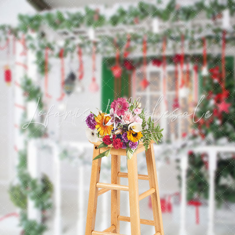 Lofaris Festive Fence White House Window Christmas Backdrop