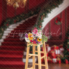 Lofaris Festive Red Stairs Gifts Trees Christmas Backdrop