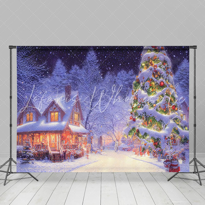 Lofaris Festive Snowy Forest House Light Christmas Backdrop