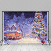 Lofaris Festive Snowy Forest House Light Christmas Backdrop