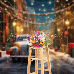 Lofaris Festive Snowy Town Street Lights Christmas Backdrop