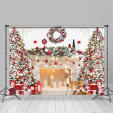 Lofaris Festive White Fireplace Wreath Christmas Backdrop