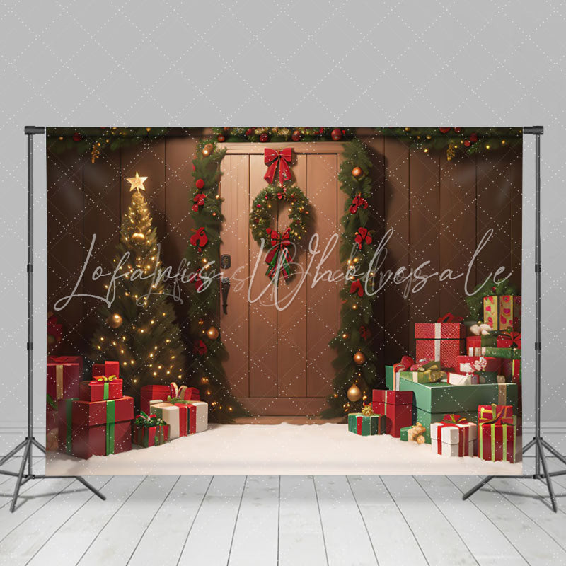 Lofaris Festive Wreath Wood Gift Snow Christmas Backdrop