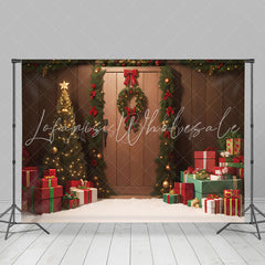 Lofaris Festive Wreath Wood Gift Snow Christmas Backdrop