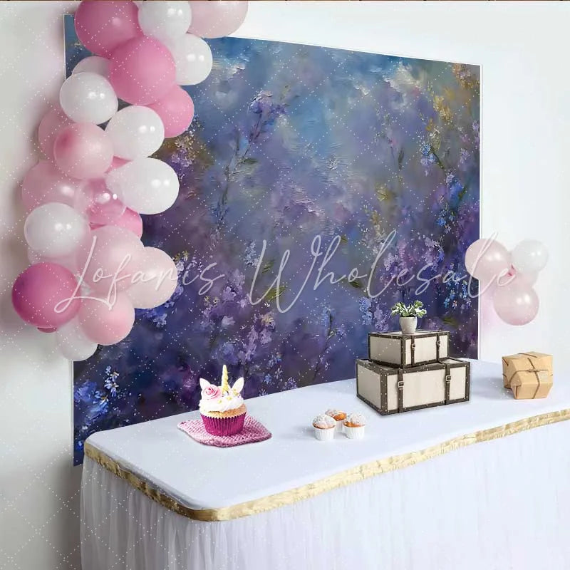 Lofaris Fine Art Abstract Purple Floral Backdrop Impressionist Wildflower Oil Painting Studio Background