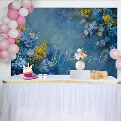 Lofaris Fine Art Blue and Yellow Floral Oil Painting Backdrop Abstract Botanical Studio Background