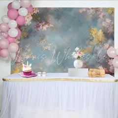 Lofaris Fine Art Pink Floral Frame Backdrop Abstract Blue and Grey Sky Oil Painting Background