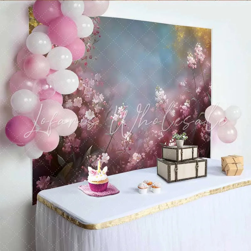 Lofaris Fine Art Pink Hazy Floral Backdrop Dreamy Watercolor Spring Blossom Photography Background