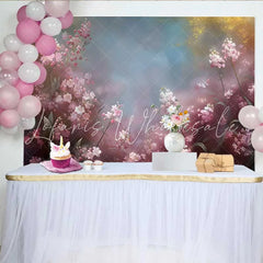 Lofaris Fine Art Pink Hazy Floral Backdrop Dreamy Watercolor Spring Blossom Photography Background