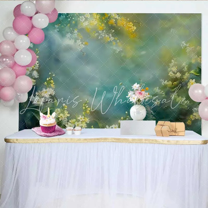 Lofaris Fine Art Yellow Spring Floral Backdrop Teal and Blue Moody Oil Painting Studio Background