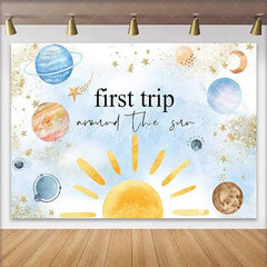 Lofaris First Trip Around The Sun Birthday Backdrop Boho Watercolor Outer Space Planet Photography Background