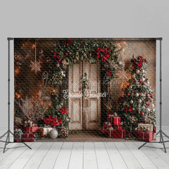 Lofaris Floral Decorated Door Christmas Tree Gift Backdrop