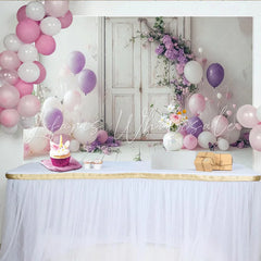 Lofaris Floral Portrait Backdrop with Purple Balloons and Butterflies Elegant White Door Decor for Professional Studio Photoshoot
