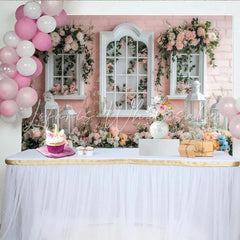 Lofaris Floral Window Photography Backdrop with Pink Roses and Lanterns Elegant Wall Tapestry for Professional Portrait Photoshoot