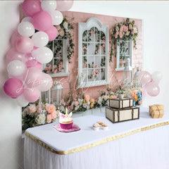 Lofaris Floral Window Photography Backdrop with Pink Roses and Lanterns Elegant Wall Tapestry for Professional Portrait Photoshoot