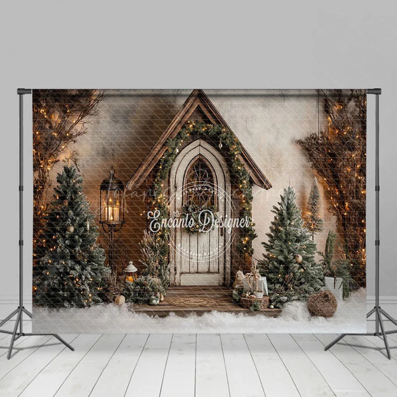 Lofaris Forest Cabin Trees Winter Christmas Scene Photo Backdrop