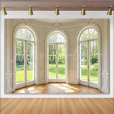 Lofaris French Window Photography Backdrop with Natural Light and Green Garden Luxurious Interior Background for Studio Photoshoot
