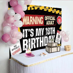 Lofaris Funny 18th Birthday Backdrop Caution Tape Warning Sign Construction Photography Background 18 Years Old Party Decoration