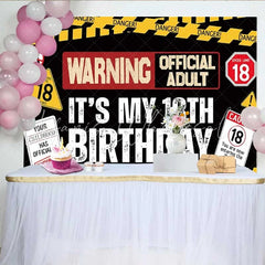 Lofaris Funny 18th Birthday Backdrop Caution Tape Warning Sign Construction Photography Background 18 Years Old Party Decoration