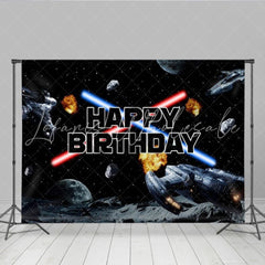 Lofaris Galaxy Wars Birthday Backdrop for Boys Space Battle with Laser Swords Starship Sci-Fi Themed Party Decor