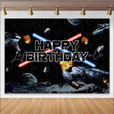 Lofaris Galaxy Wars Birthday Backdrop for Boys Space Battle with Laser Swords Starship Sci-Fi Themed Party Decor