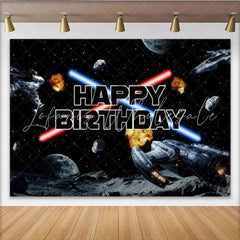 Lofaris Galaxy Wars Birthday Backdrop for Boys Space Battle with Laser Swords Starship Sci-Fi Themed Party Decor