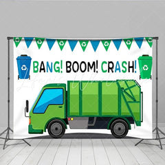 Lofaris Garbage Truck Birthday Party Backdrop Green Recycling Car Trash Bash Photography Background Boy Happy Birthday Banner Prop