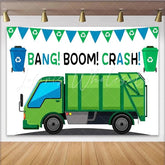 Lofaris Garbage Truck Birthday Party Backdrop Green Recycling Car Trash Bash Photography Background Boy Happy Birthday Banner Prop