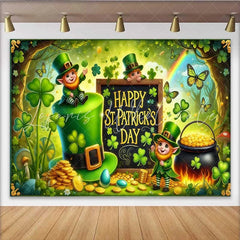 Lofaris Giant Leprechaun Hat Backdrop St Patricks Day Pot of Gold and Shamrocks Banner