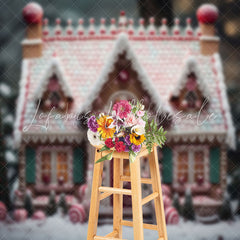 Lofaris Gingerbread House Candy Blurry Christmas Backdrop
