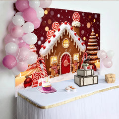 Lofaris Gingerbread House Christmas Backdrop with Candy Canes and Snowflakes Festive Holiday Background for Winter Party Decor