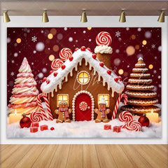 Lofaris Gingerbread House Christmas Backdrop with Candy Canes and Snowflakes Festive Holiday Background for Winter Party Decor