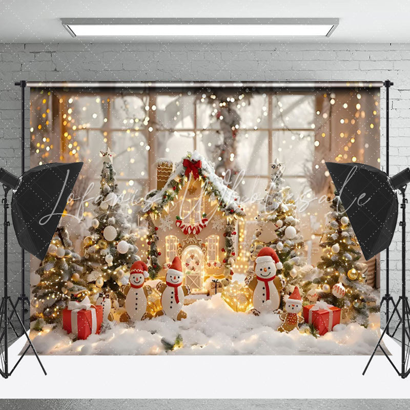 Lofaris Gingerbread House Snowman Led Light Xmas Backdrop