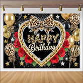 Lofaris Glamorous Leopard Print Birthday Backdrop with Gold Chain Elegant Party Decor and Photo Booth Background