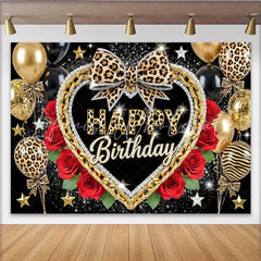 Lofaris Glamorous Leopard Print Birthday Backdrop with Gold Chain Elegant Party Decor and Photo Booth Background