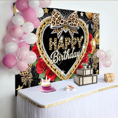Lofaris Glamorous Leopard Print Birthday Backdrop with Gold Chain Elegant Party Decor and Photo Booth Background