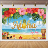 Lofaris Glitter Aloha Tropical Photography Backdrop Pineapple and Flowers Vibrant Beach Scene Background for Summer Party Decor