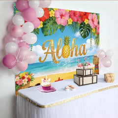 Lofaris Glitter Aloha Tropical Photography Backdrop Pineapple and Flowers Vibrant Beach Scene Background for Summer Party Decor