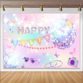 Lofaris Glitter Disco Birthday Backdrop with Pastel Gradient Colors and Sparkling Butterflies Fun Party Decor for Girls Photoshoot