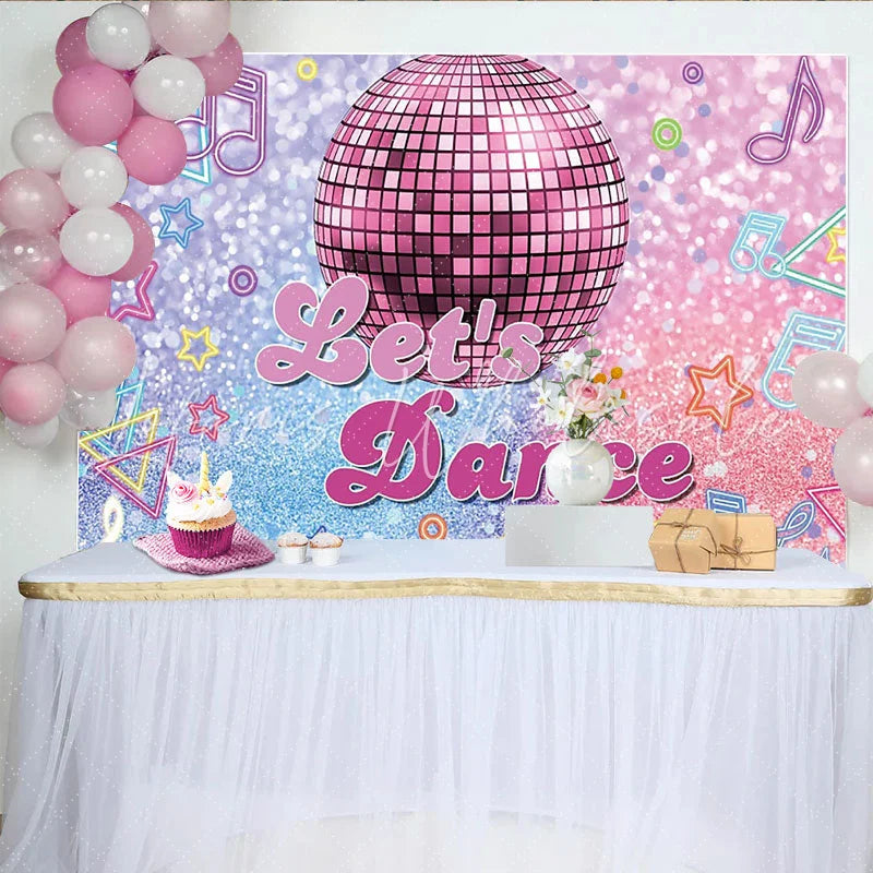 Lofaris Glitter Pink Disco Dance Photography Backdrop with Neon Music Notes Vibrant Party Background for Studio Photoshoot and Event Decor