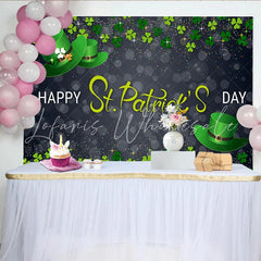 Lofaris Glitter St. Patrick Day Green Hat and Shamrock Backdrop Night Bokeh Party Decor