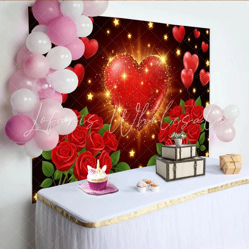 Lofaris Glitzernder roter Herz-Hintergrund für Valentinstag mit schwebenden Herzen und Rosen romantische Fotokulisse für Paare
